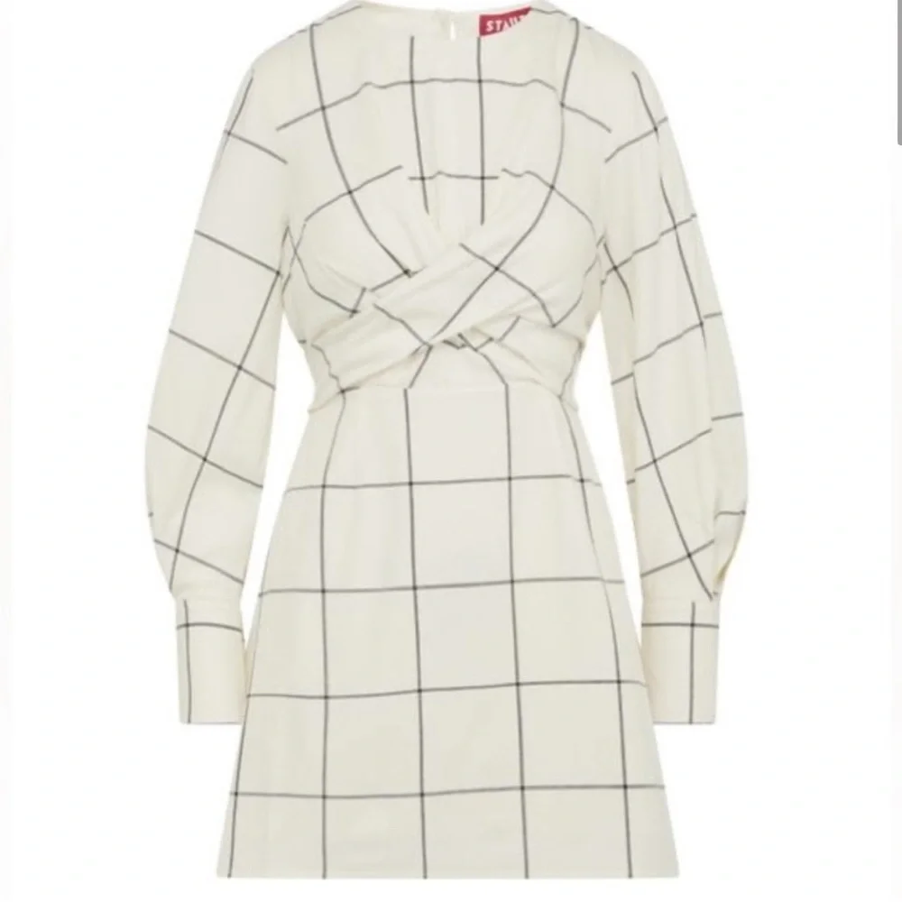 Staud MINI CROSSHILL DRESS IVORY Long sleeve WINDOWPANE XL 380$ - Picture 4 of 5